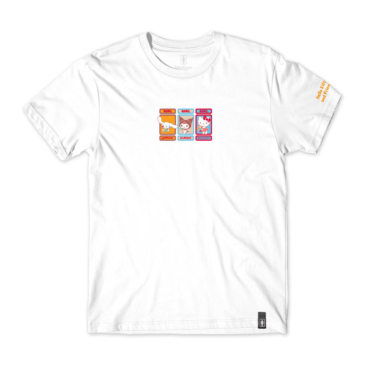 Front view of Hello Kitty and Friends skateboarding t-shirt showcasing vibrant graphics.