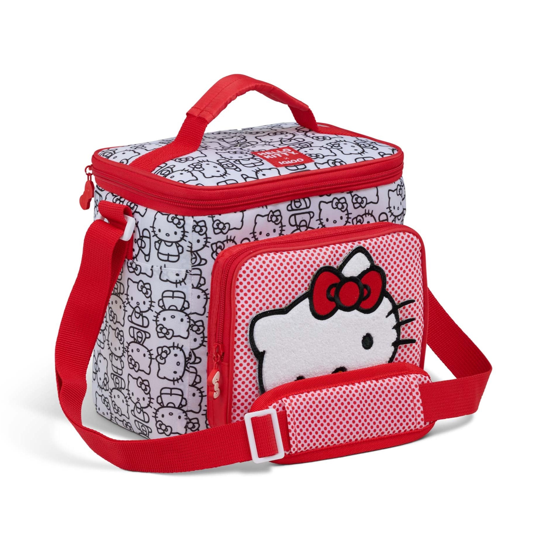 Hello Kitty Igloo lunch bag cooler being carried by a shoulder strap