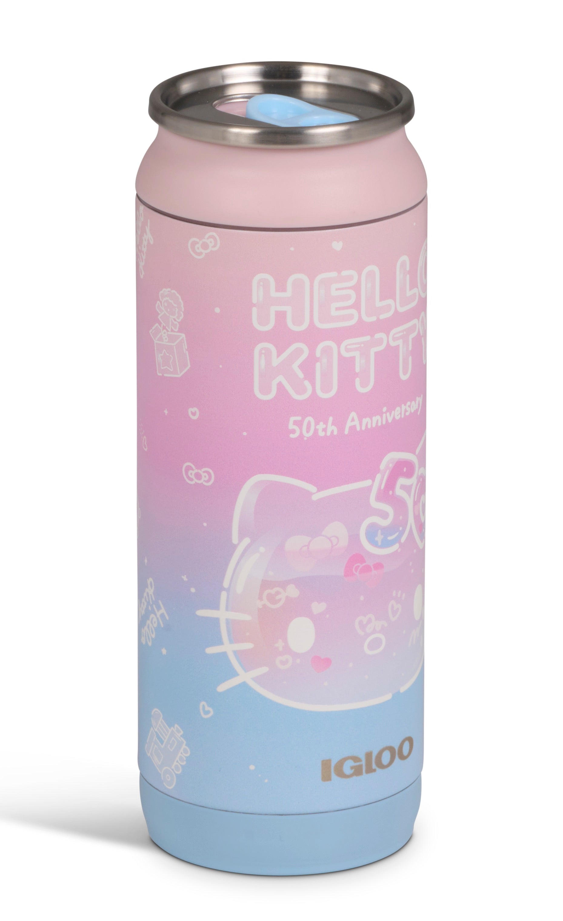 Hello Kitty 50th Anniversary cooler in a camping setup.