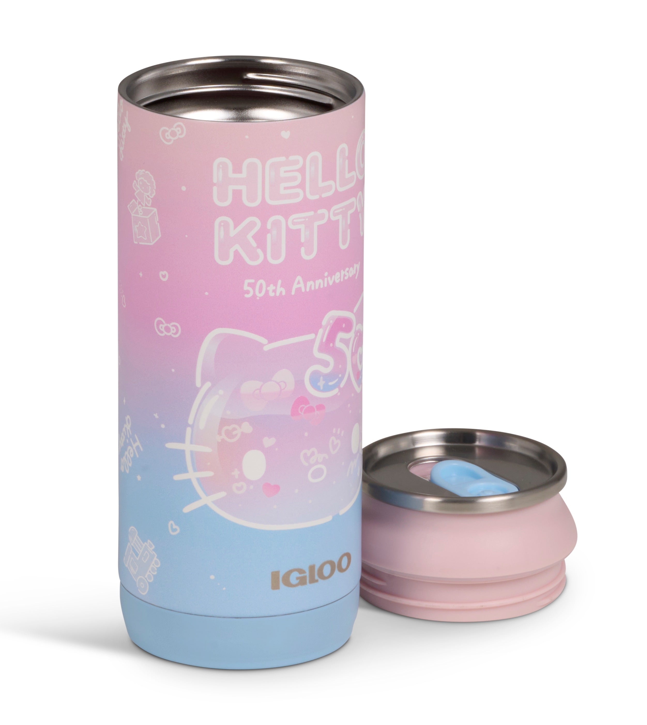 Side view of limited edition Hello Kitty can cooler.
