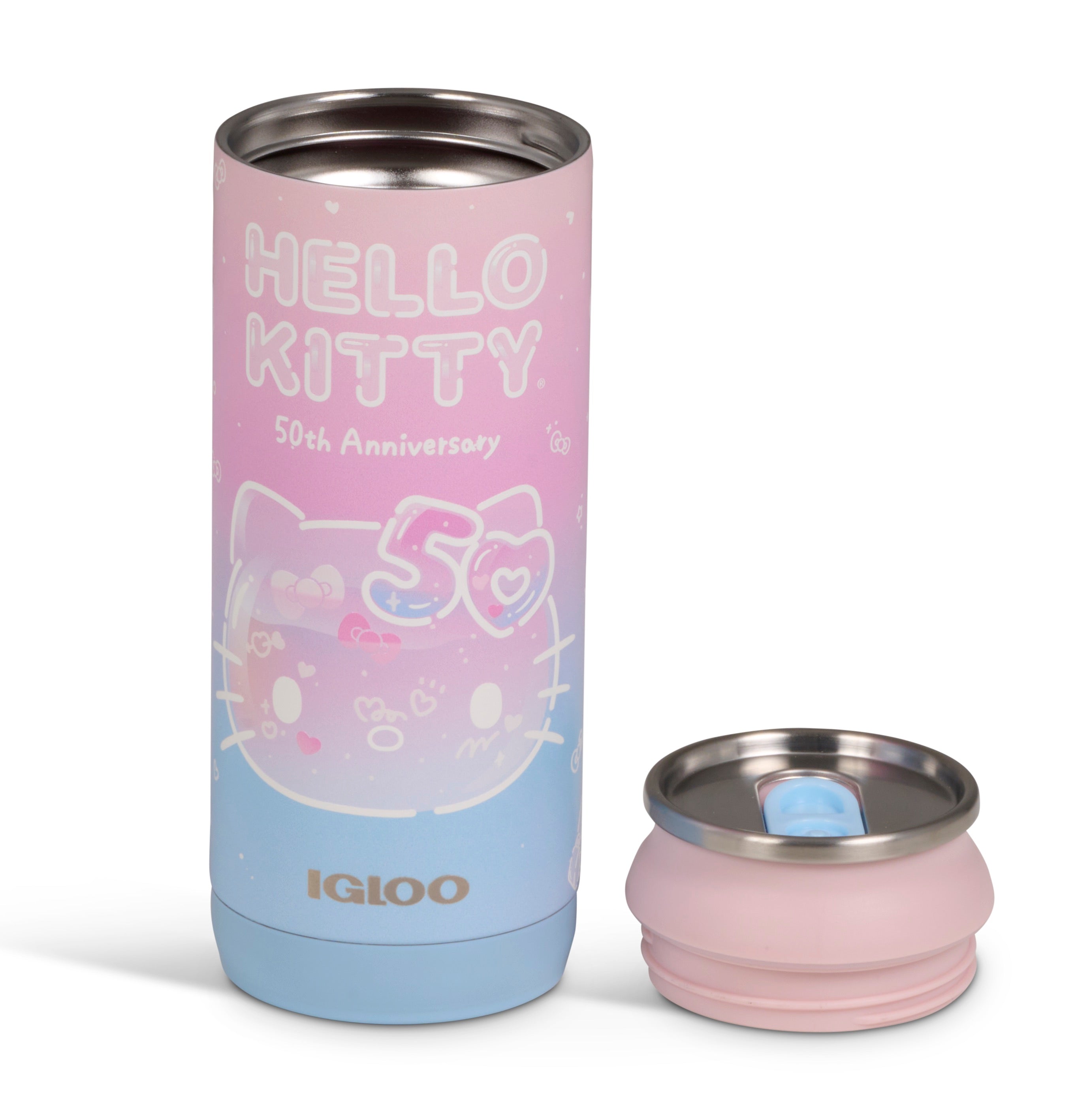 Hello Kitty 50th Anniversary cooler in a camping setup.