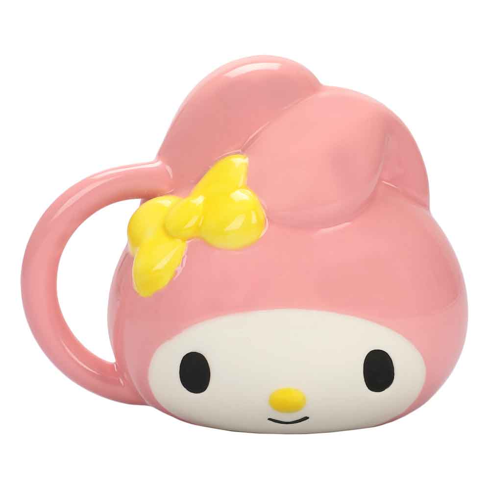 Front view of My Melody face sculpted mug with cheerful expression