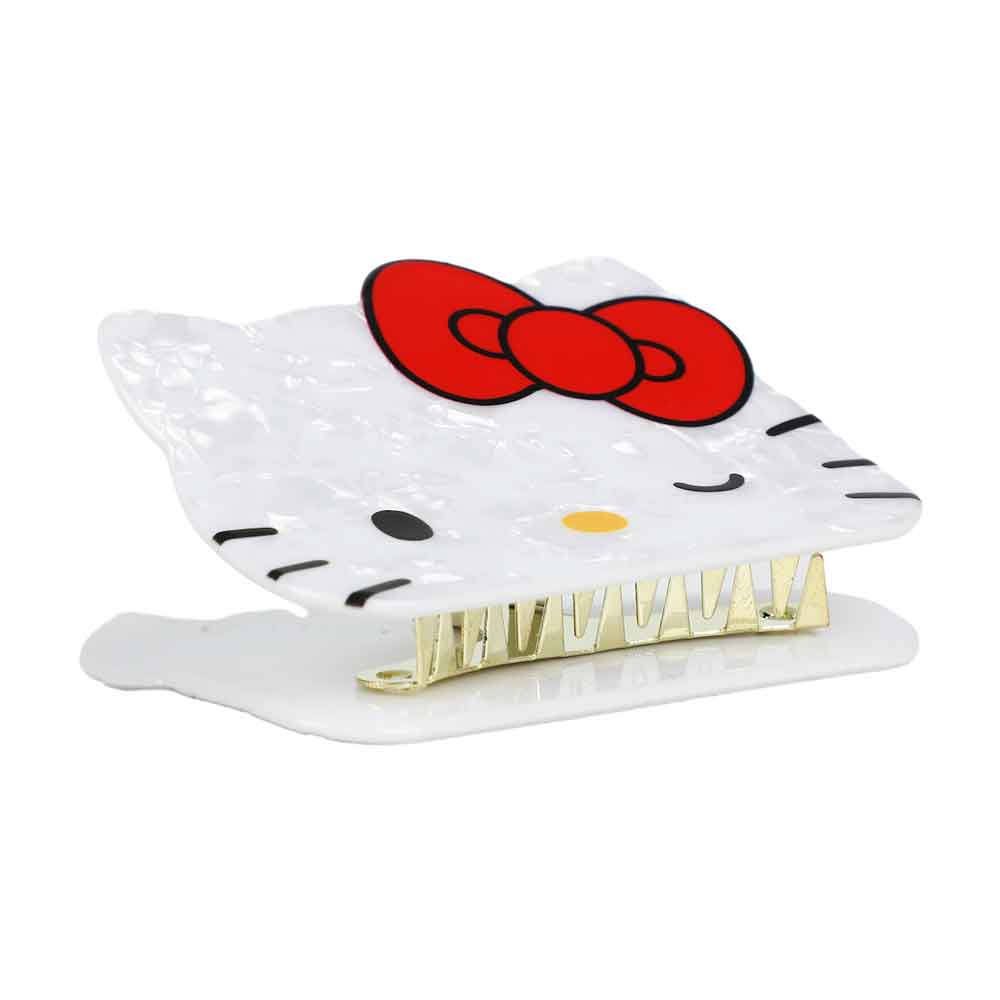 Front view of the Hello Kitty claw clip showcasing its winking face and marble finish.