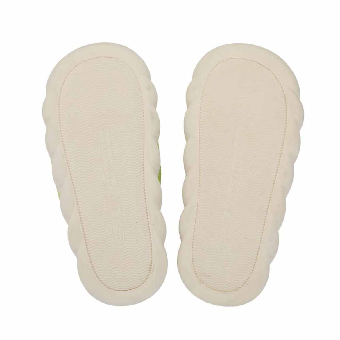 Top-down angle of cloud slides for men and women with soft footbed and 3D Keroppi detail