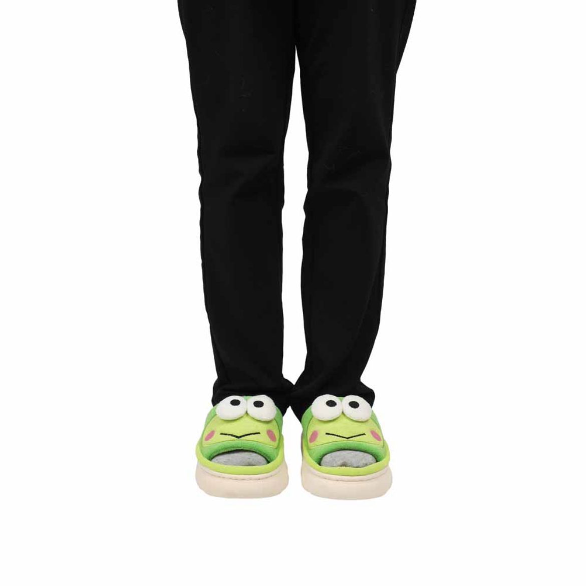 Side view of Keroppi cloud shark slides showing thick EVA sole and contrast lining