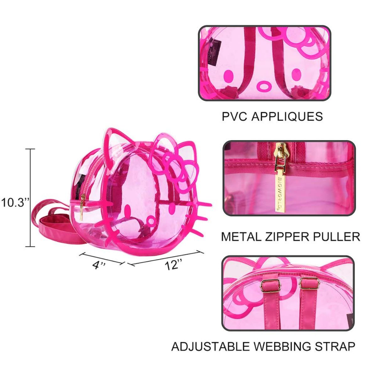 Side angle showing adjustable straps and zipper closure of the pink mini backpack.