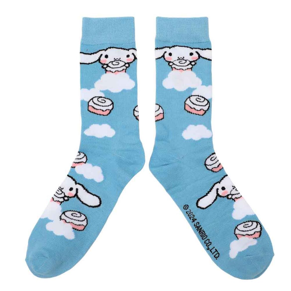 Cinnamoroll character crew socks in a cozy display.