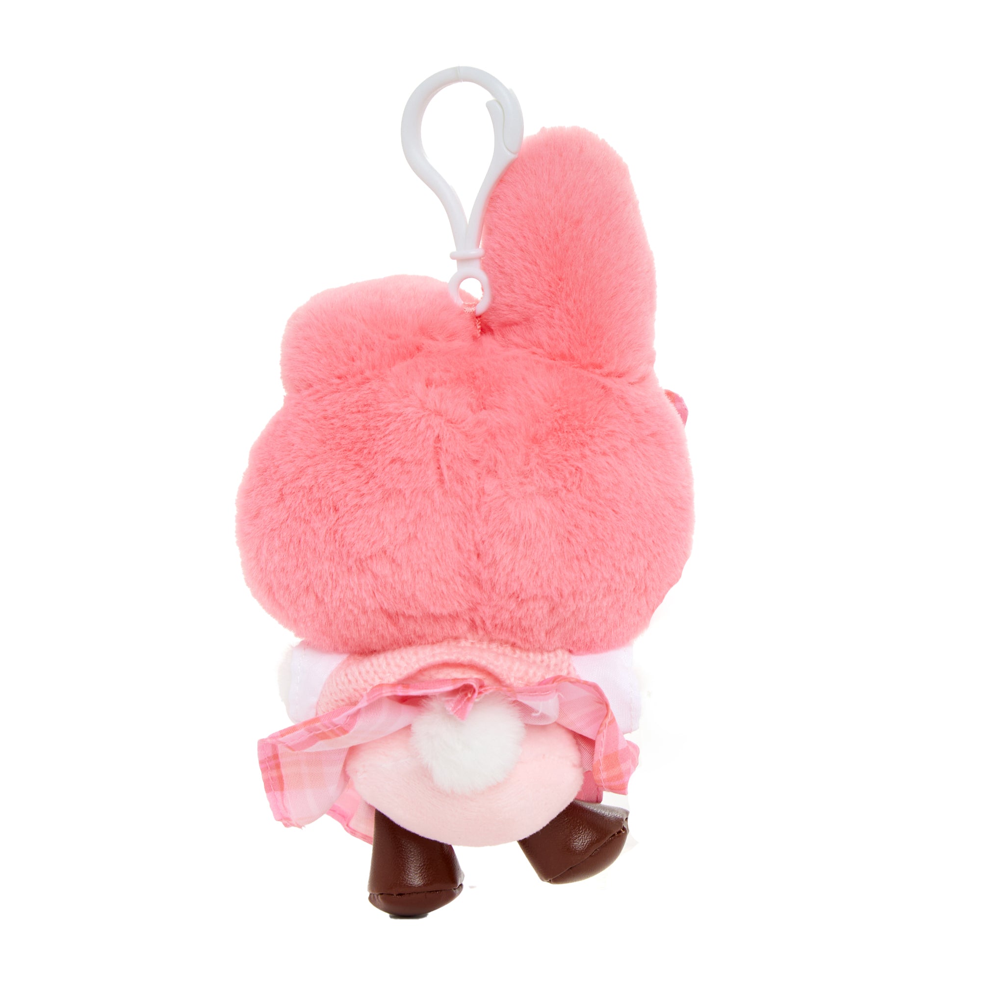 Close-up of My Melody plush keychain with embroidered details