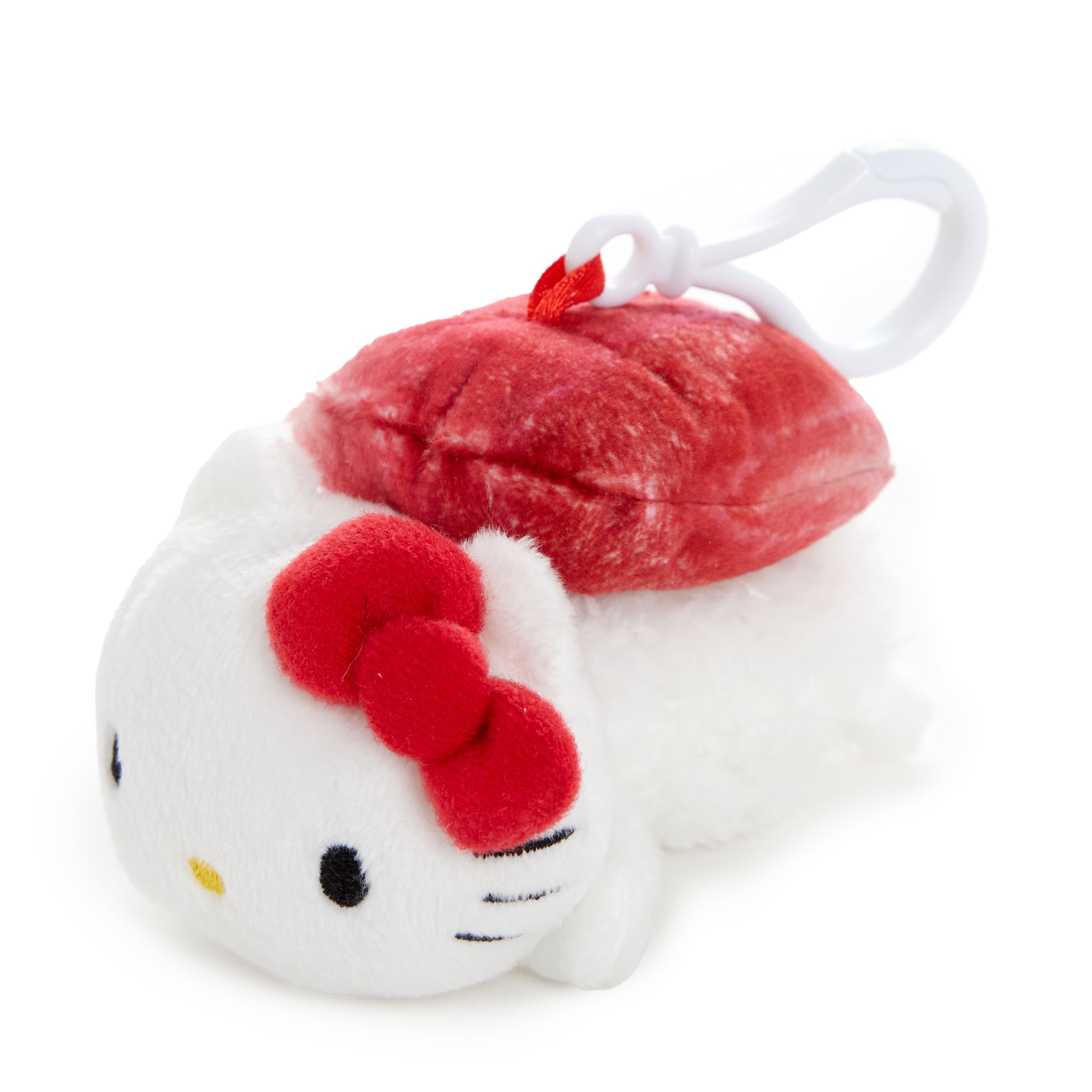 Side view of Hello Kitty sushi hair clip showcasing embroidered fish detailing