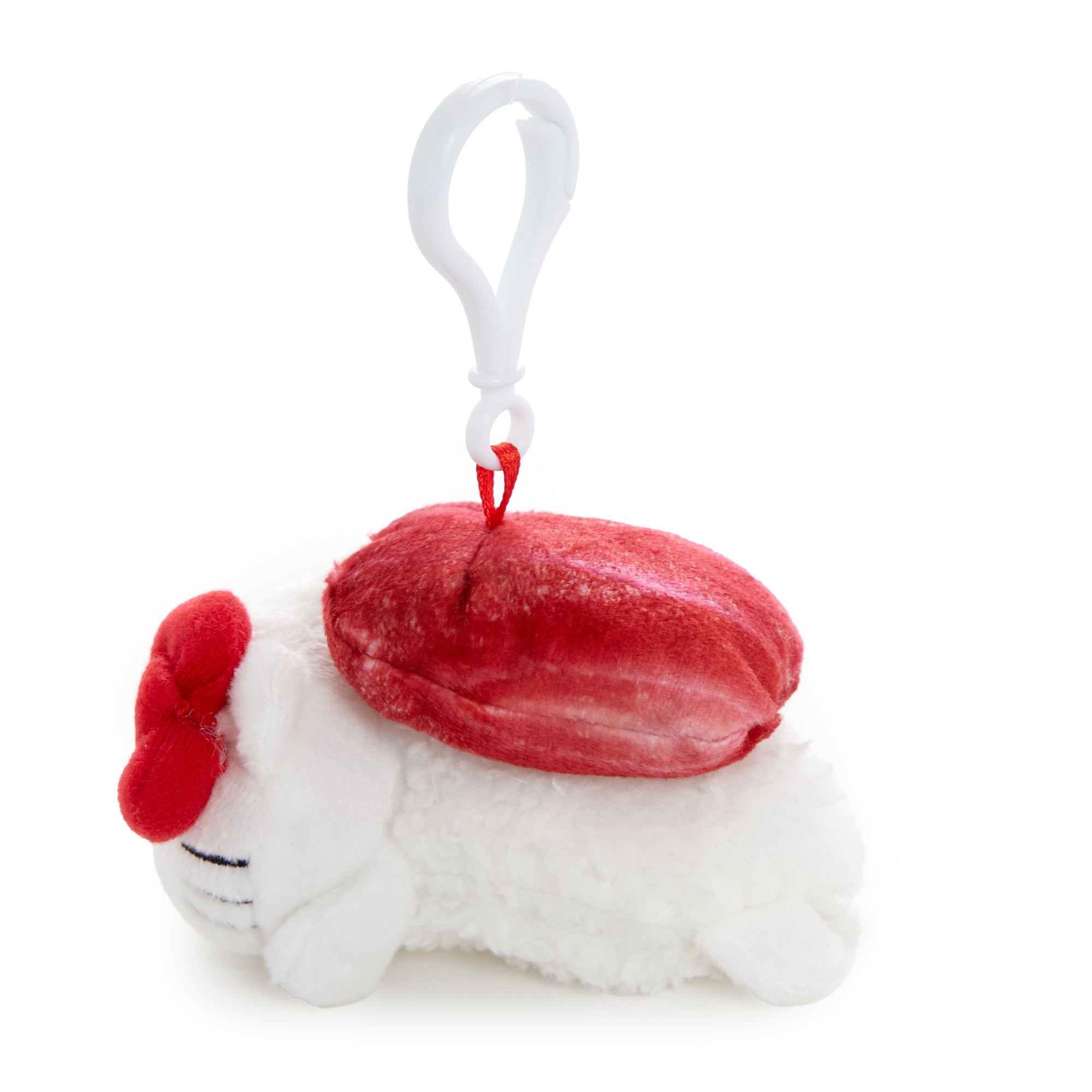 Side view of Hello Kitty sushi hair clip showcasing embroidered fish detailing