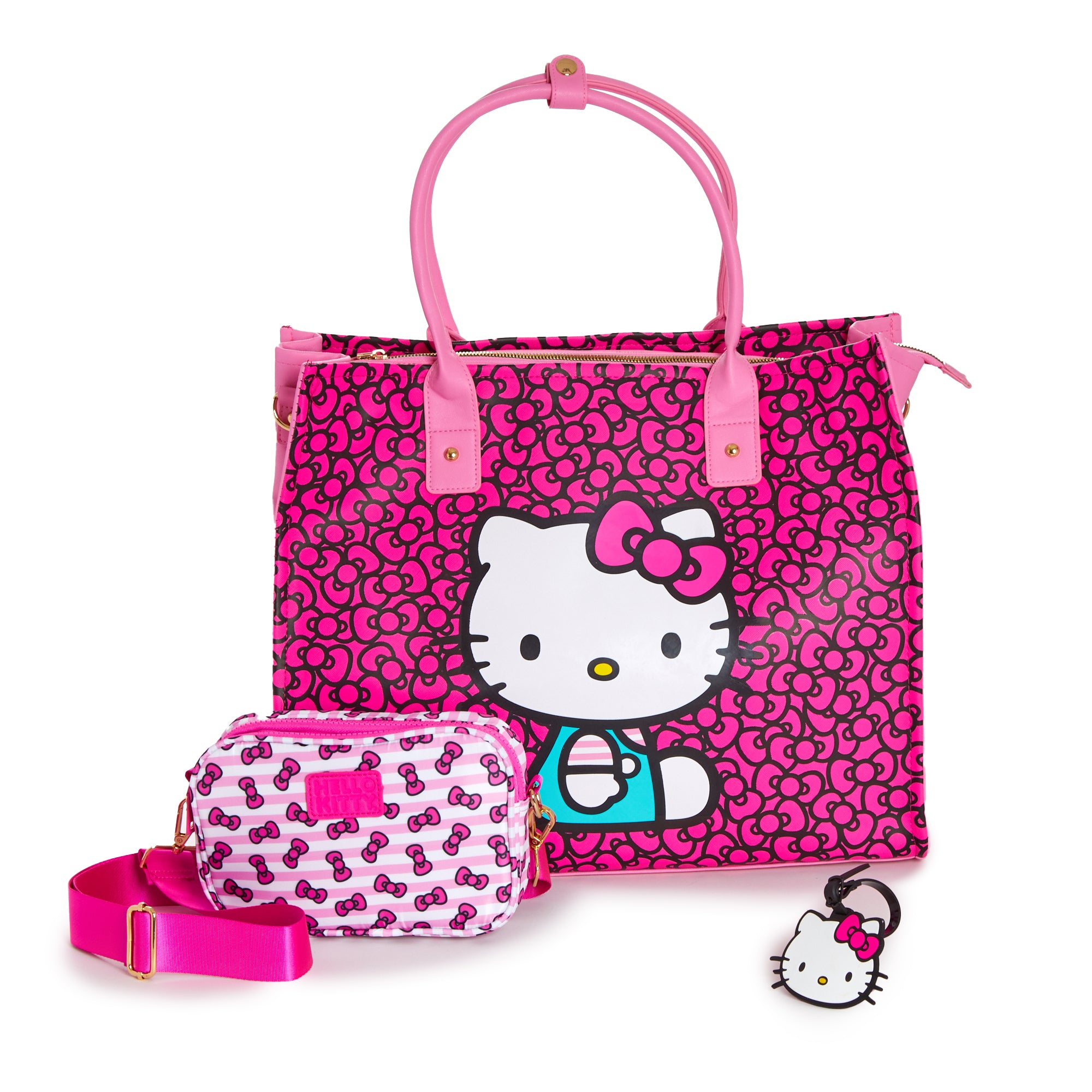Hello Kitty travel tote with adjustable straps and zipper closure