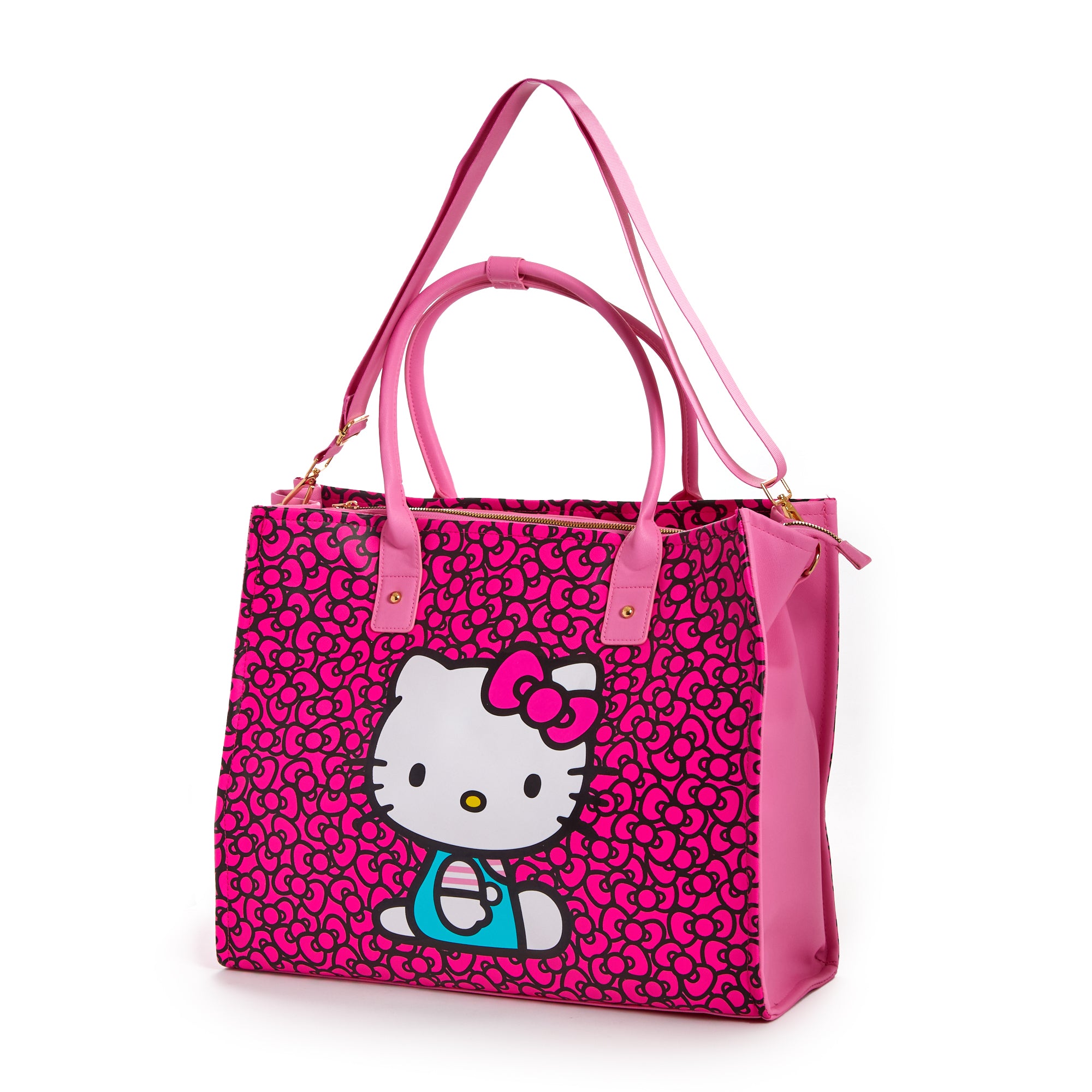 Personalized Hello Kitty luggage tag attached to a travel bag