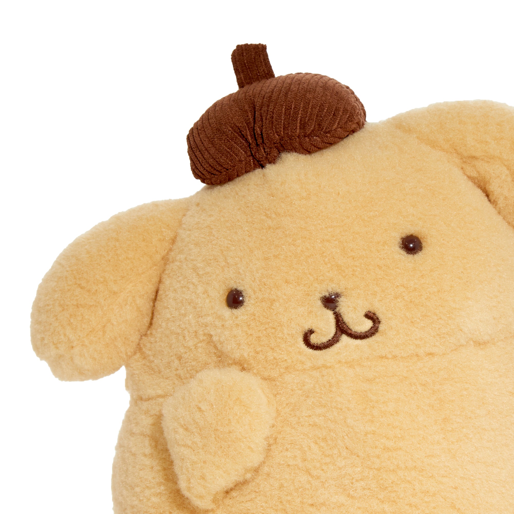 Pompompurin plush toy posed playfully, ideal for gifts.