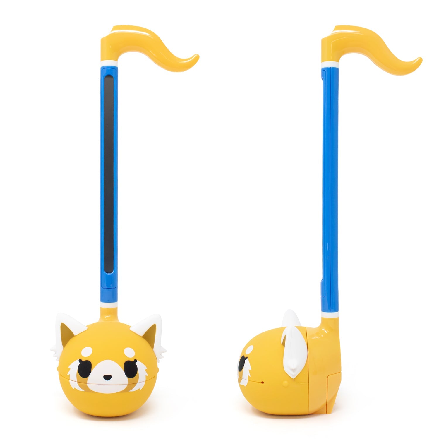 Side view of the Aggretsuko Sweet Otamatone in action, highlighting its fun features.