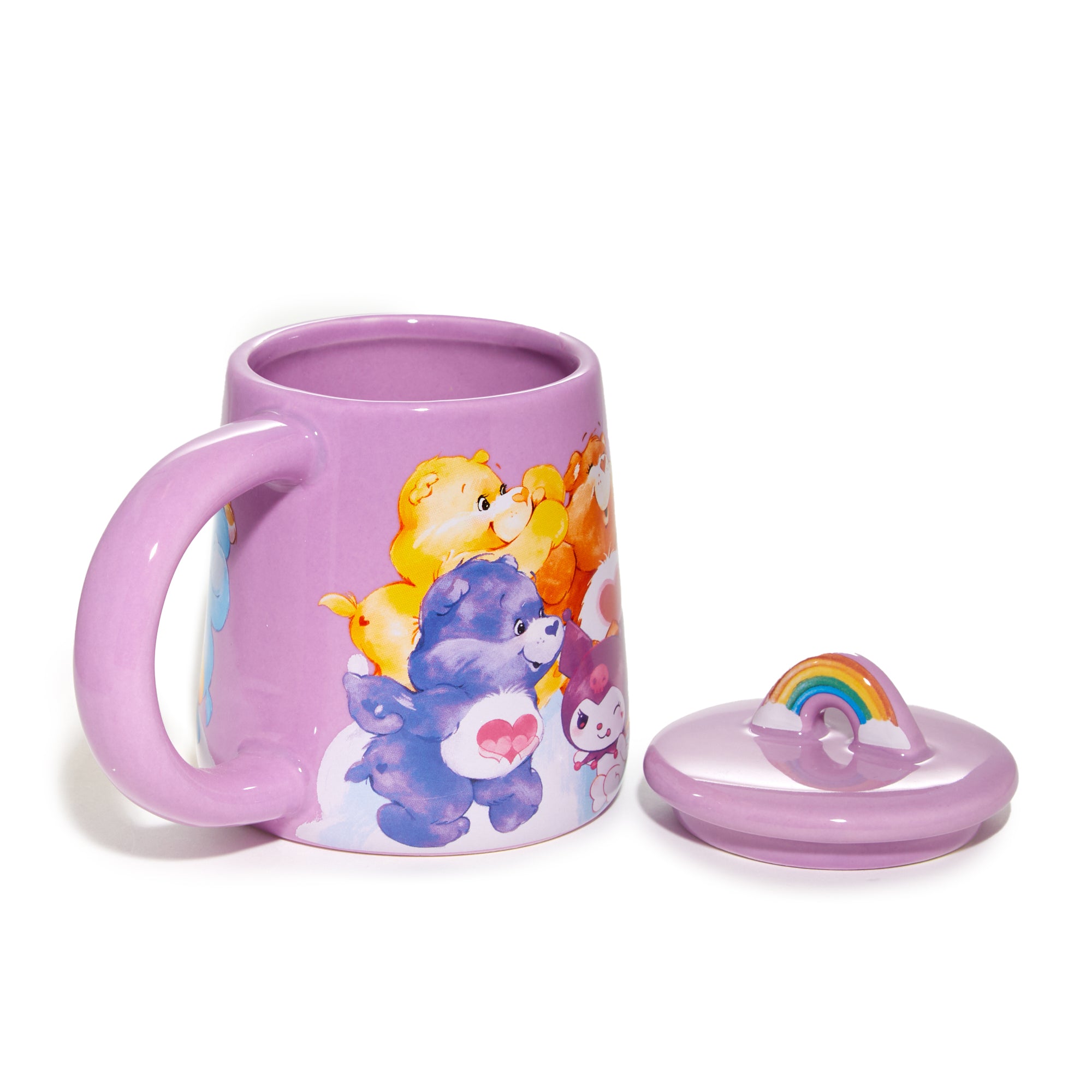 Side profile of Hello Kitty coffee mug showcasing vibrant all-over print design