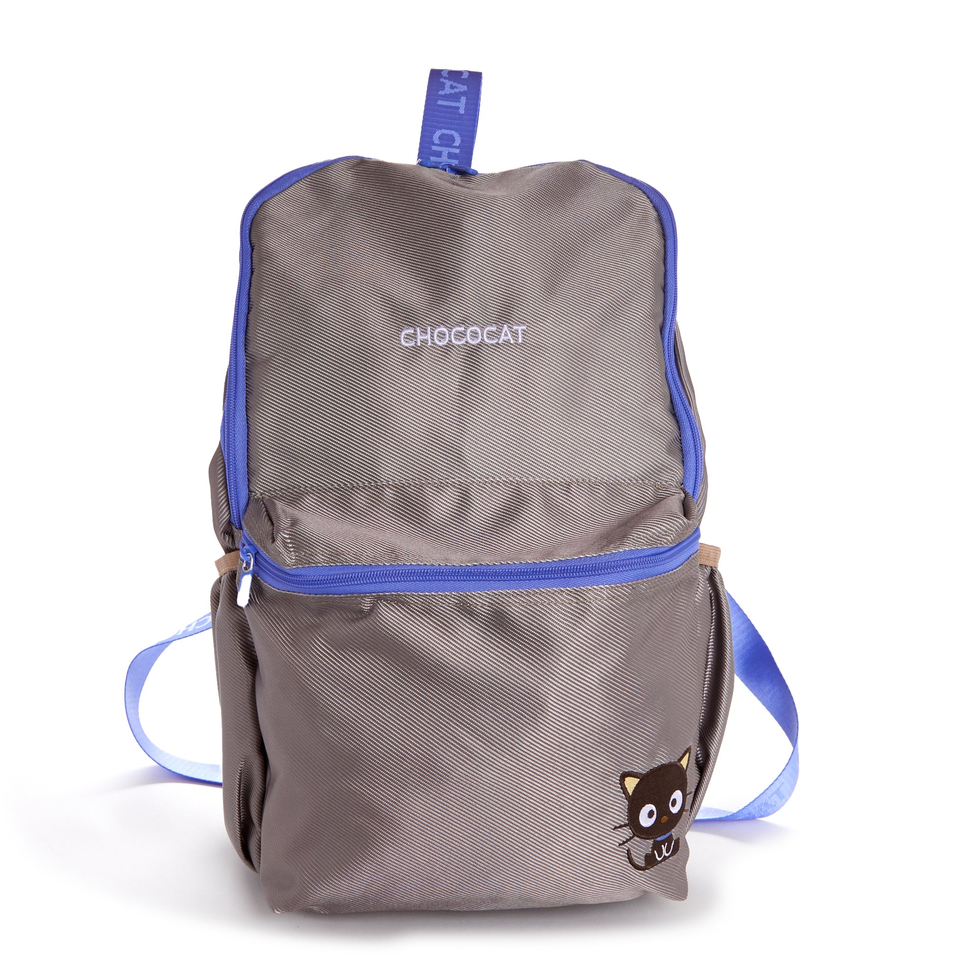 Chococat backpack showcasing vibrant colors and logo on display