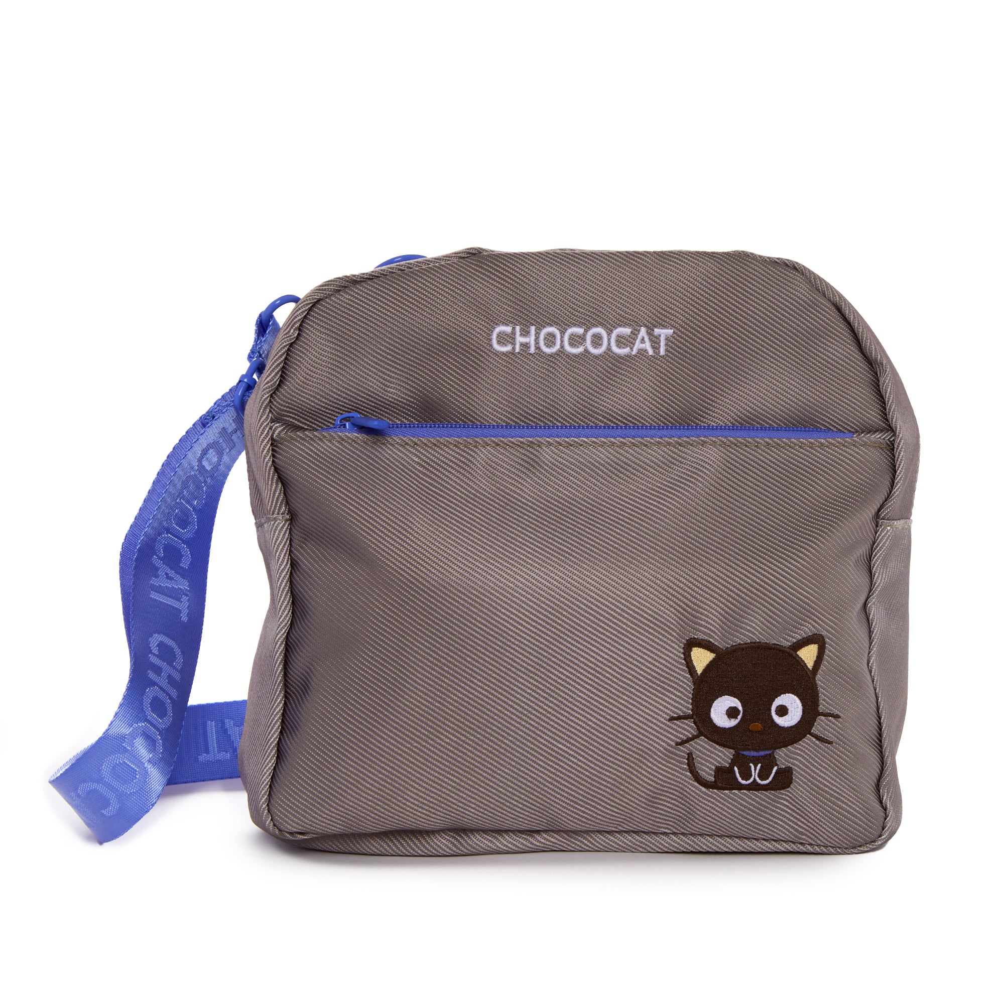 Chococat crossbody bag styled as a belt bag with denim outfit
