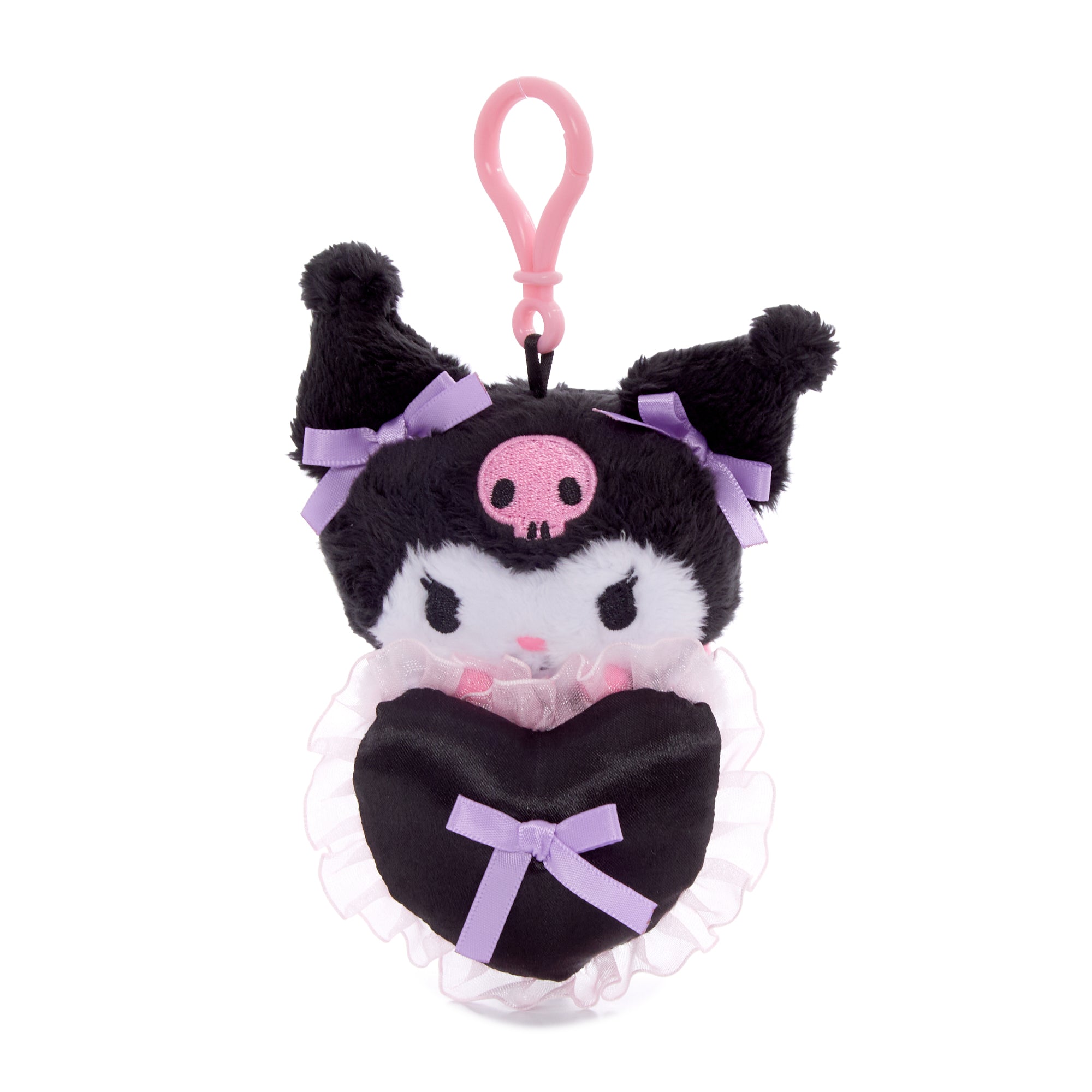 Kuromi mascot clip with ribbons and tulle for cute hair styling