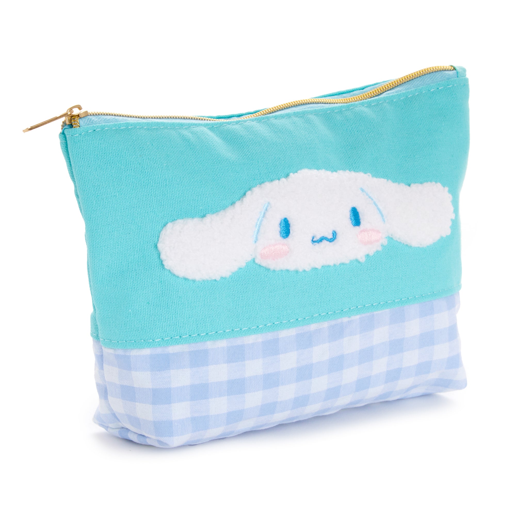 Cinnamoroll pouch displayed on a desk with colorful stationery.