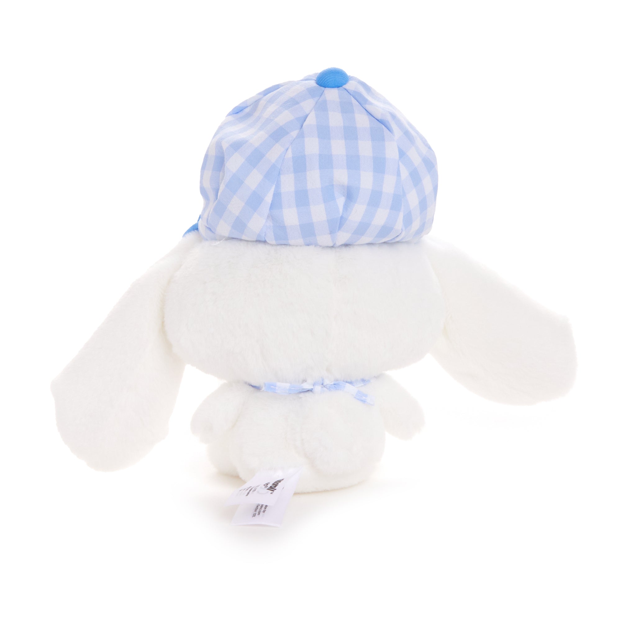 Cinnamoroll 8" plush toy in gingham cap and outfit, front view