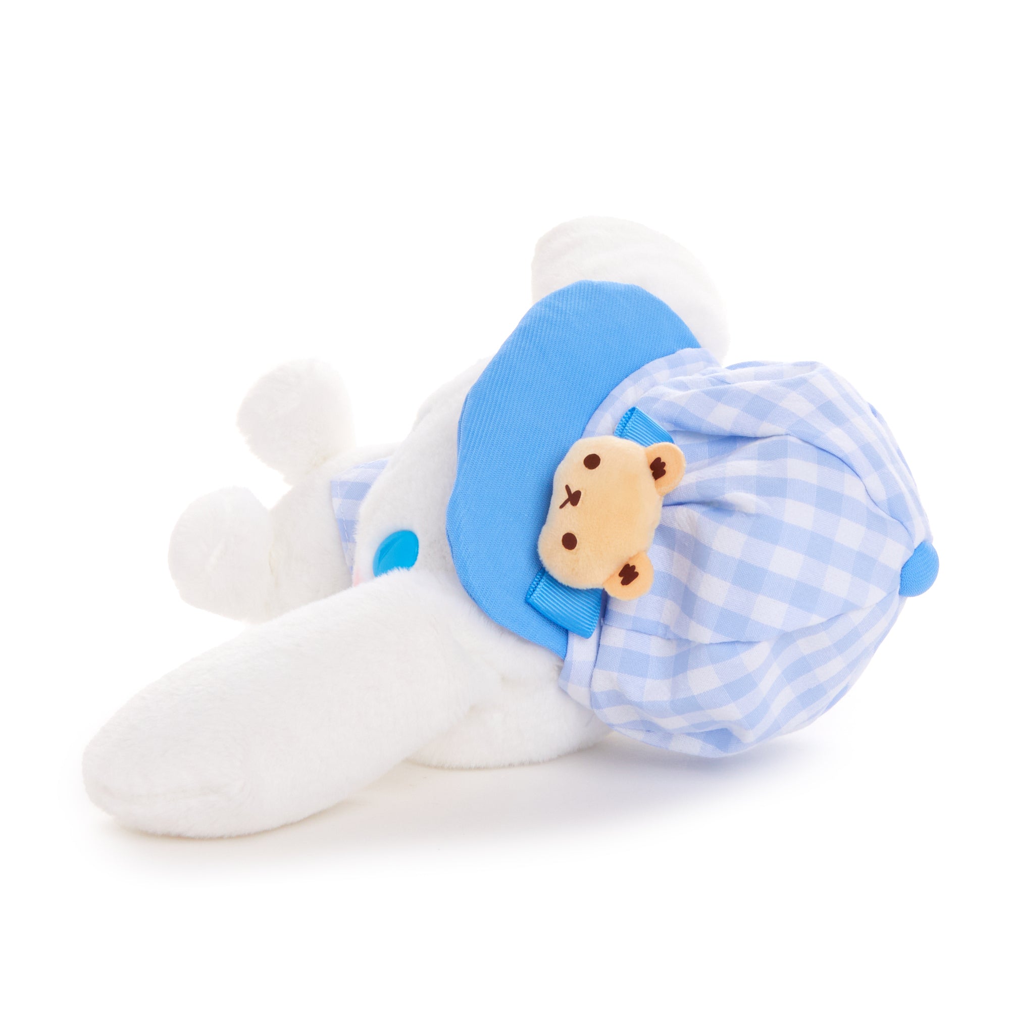 Cinnamoroll 8" plush toy sitting, showcasing its matching gingham outfit