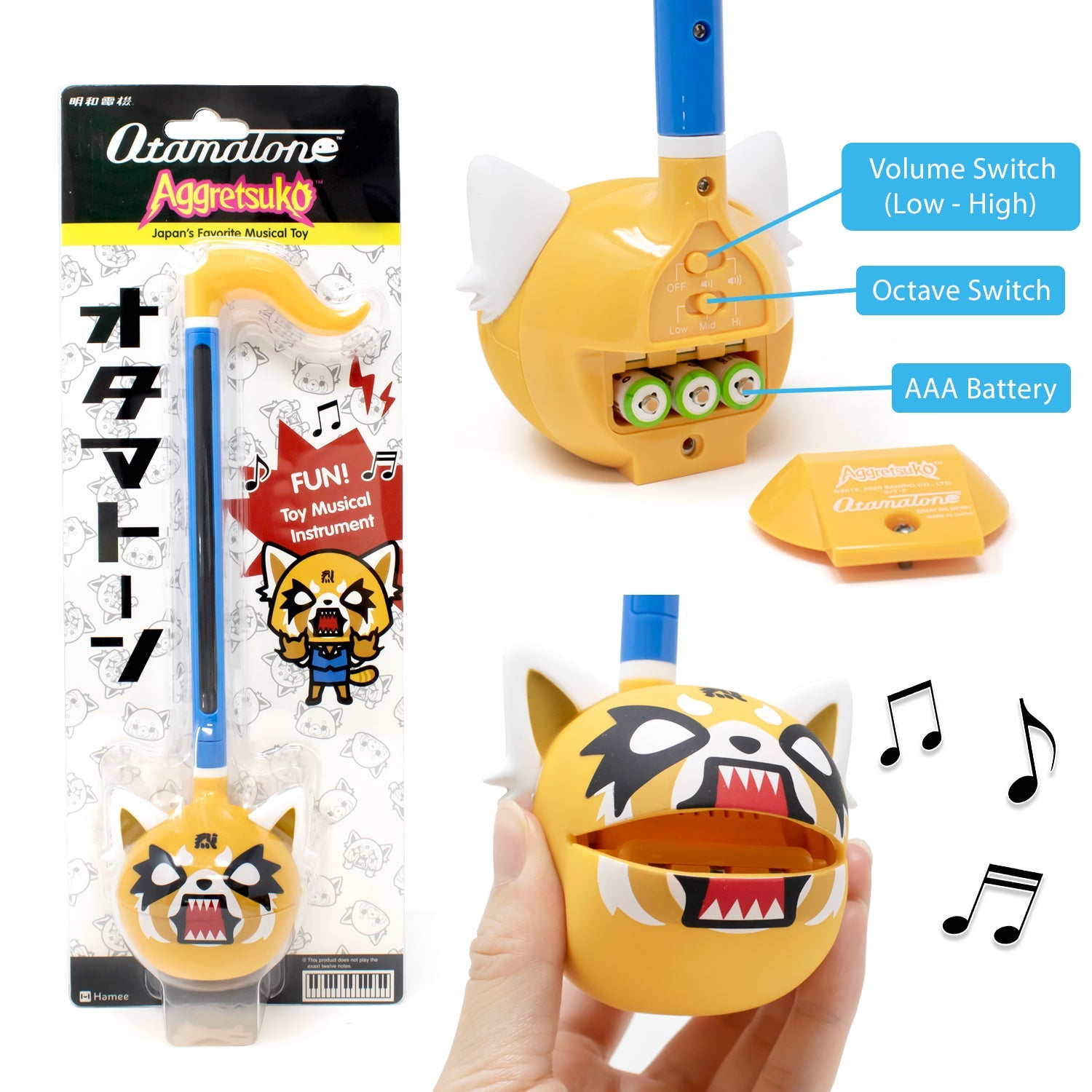Close-up of Aggretsuko Otamatone’s face with rage expression, ideal for music lovers.