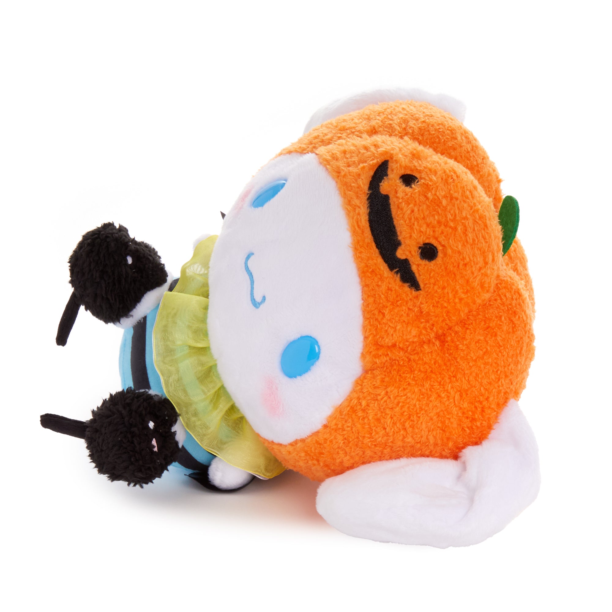 Cinnamoroll Halloween plush toy with ruffled tulle collar and striped outfit, side view