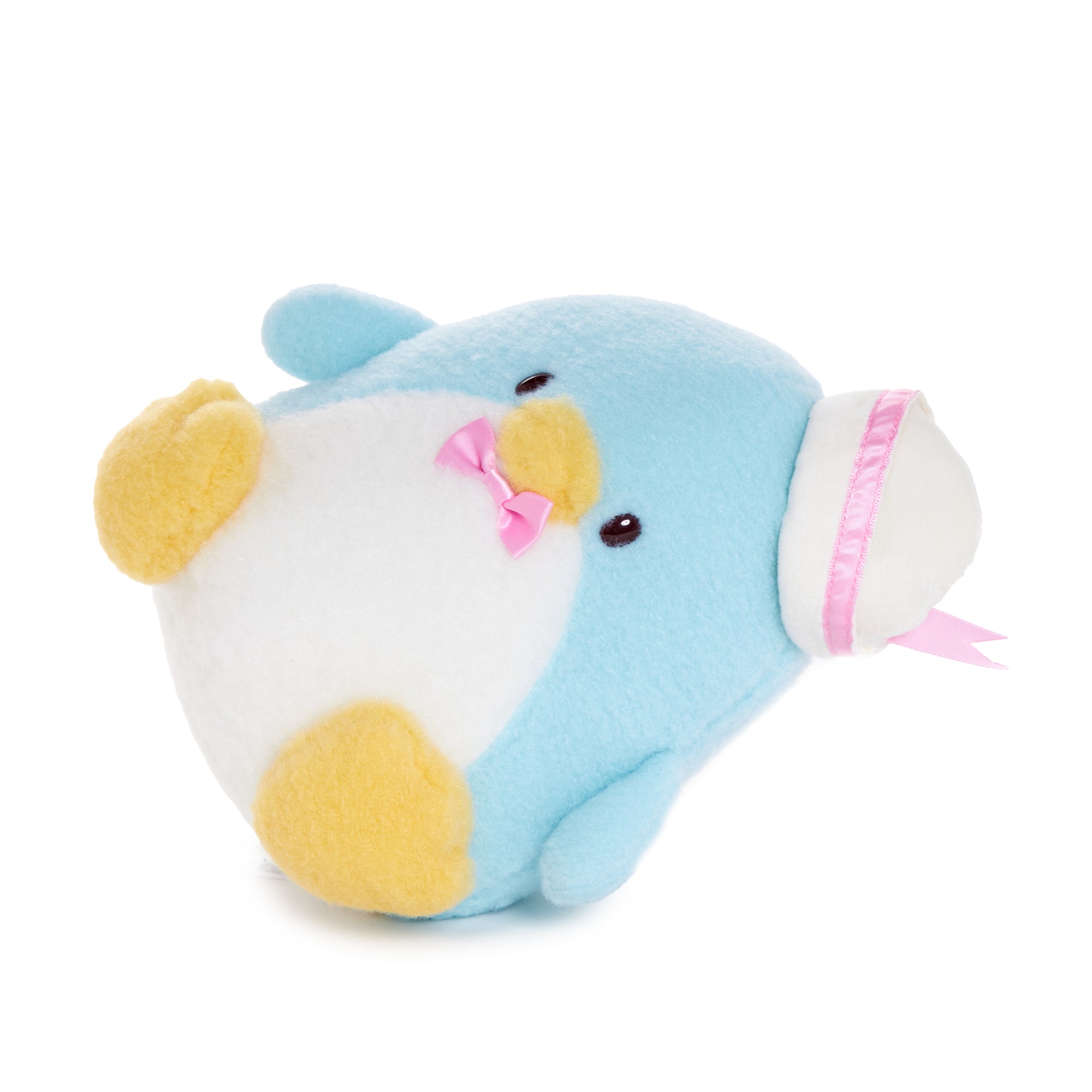 Tuxedosam plush toy in cozy pose, ideal for kids rooms.