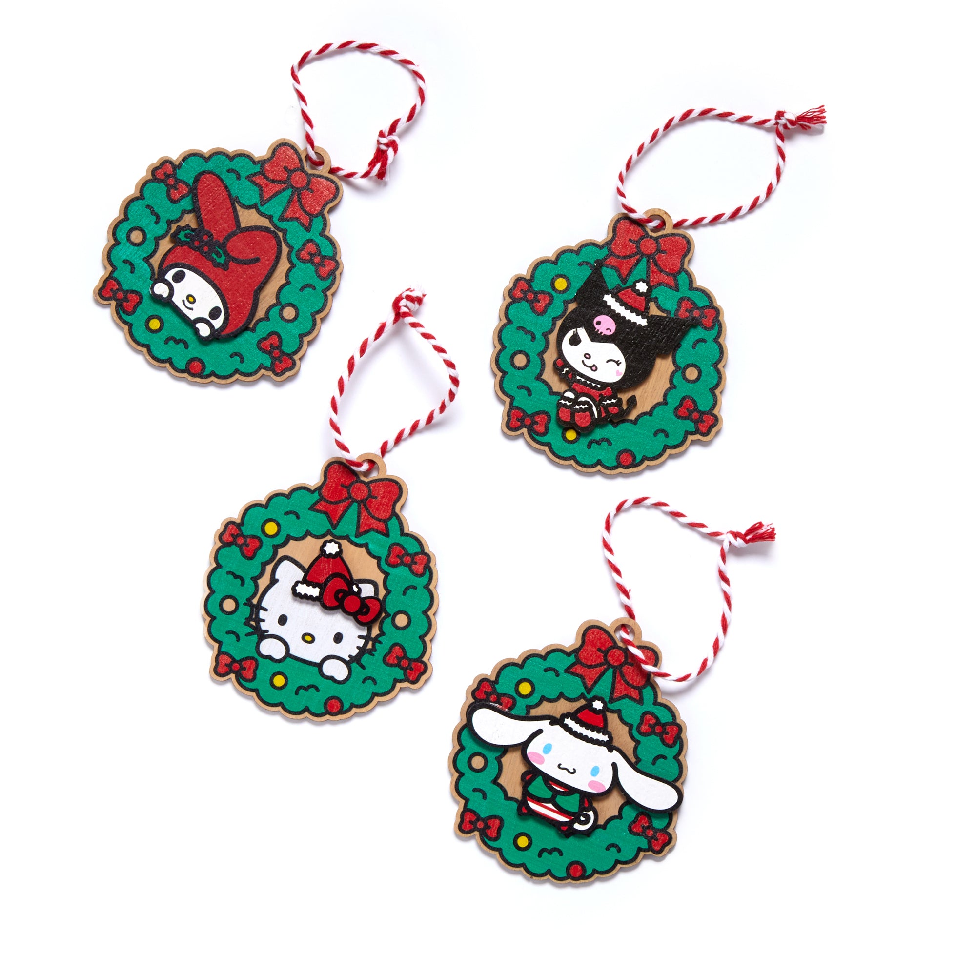 Close-up of Hello Kitty Christmas ornament with hanging loop, perfect for gift toppers or tree decoration