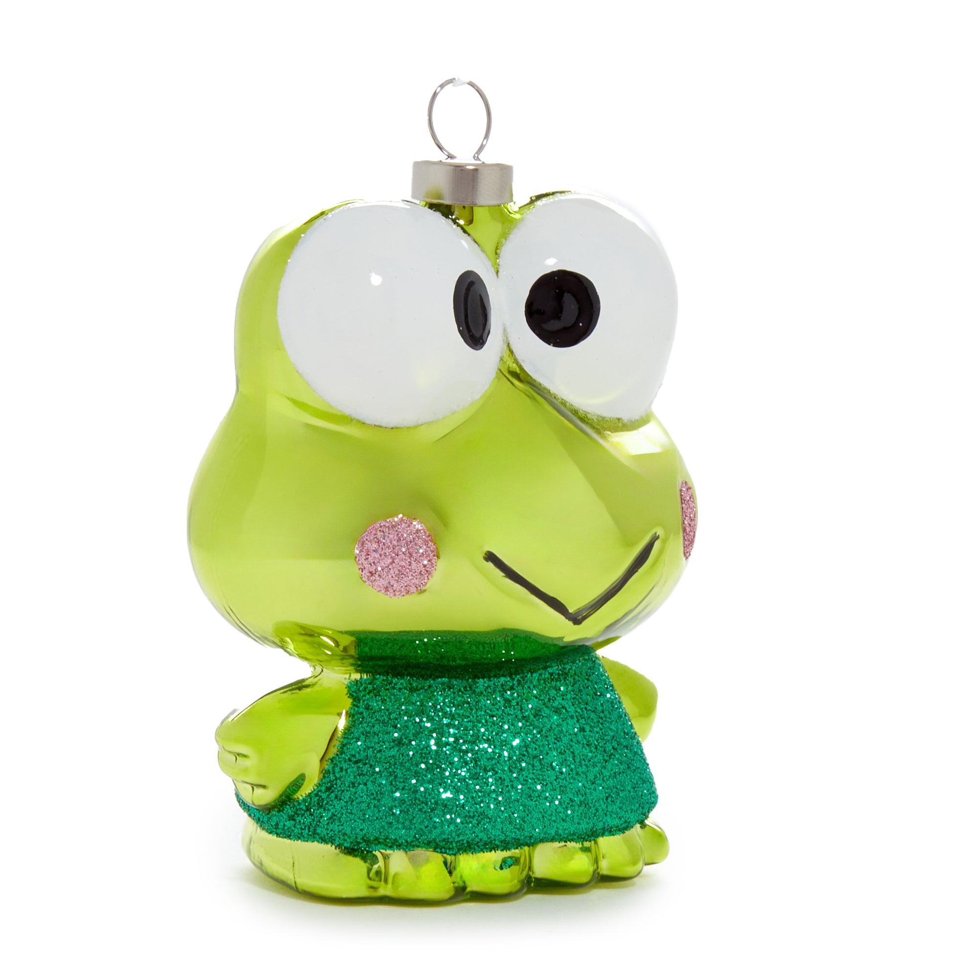 Close-up of the glass Christmas tree ornament with detailed craftsmanship.