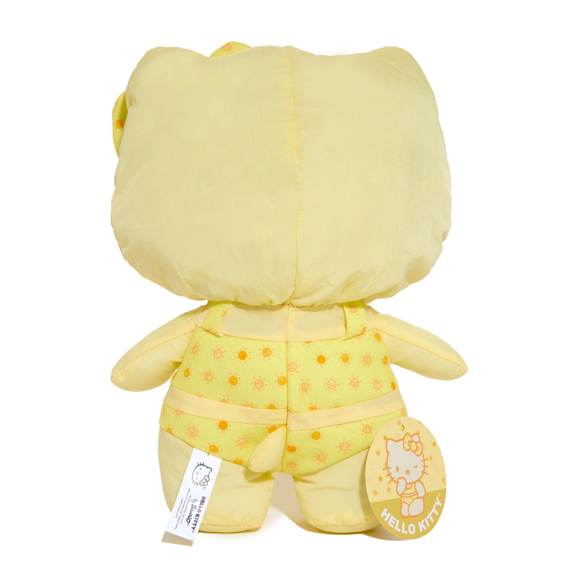 Hello Kitty summer plush toy displayed on a sunny yellow background