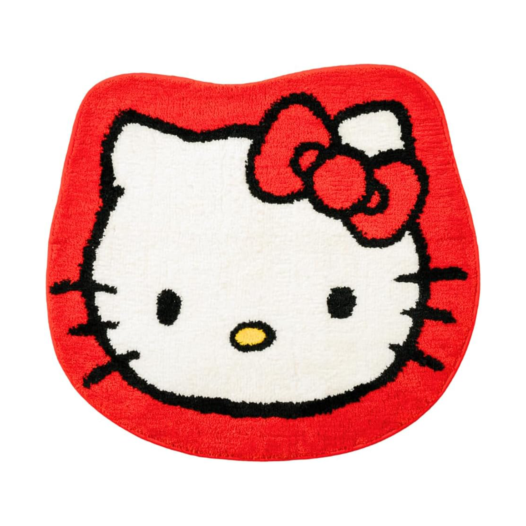 Hello Kitty plush bath mat laid flat on modern bathroom tiles