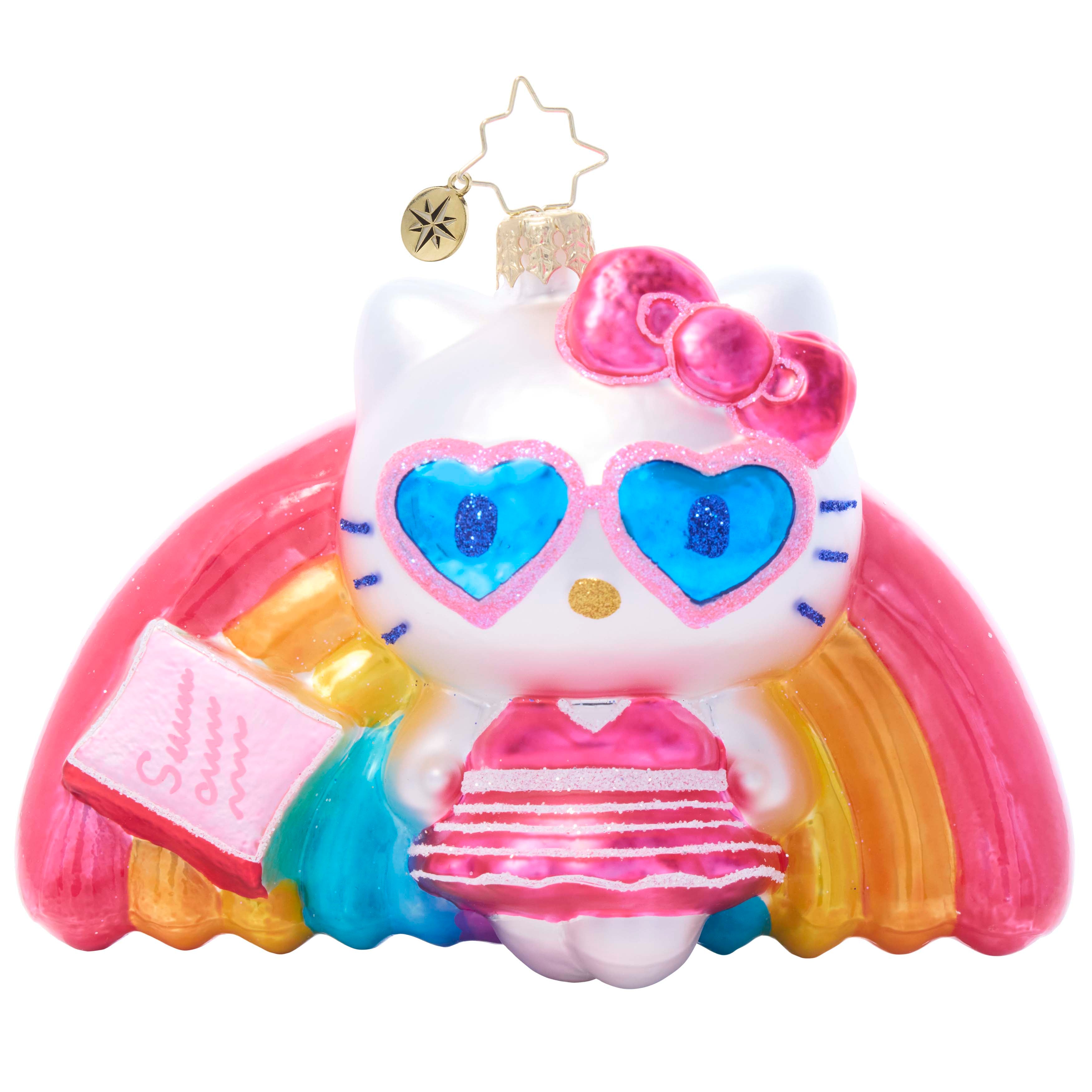 Hello Kitty Pool Party ornament front view, showcasing intricate handpainted details