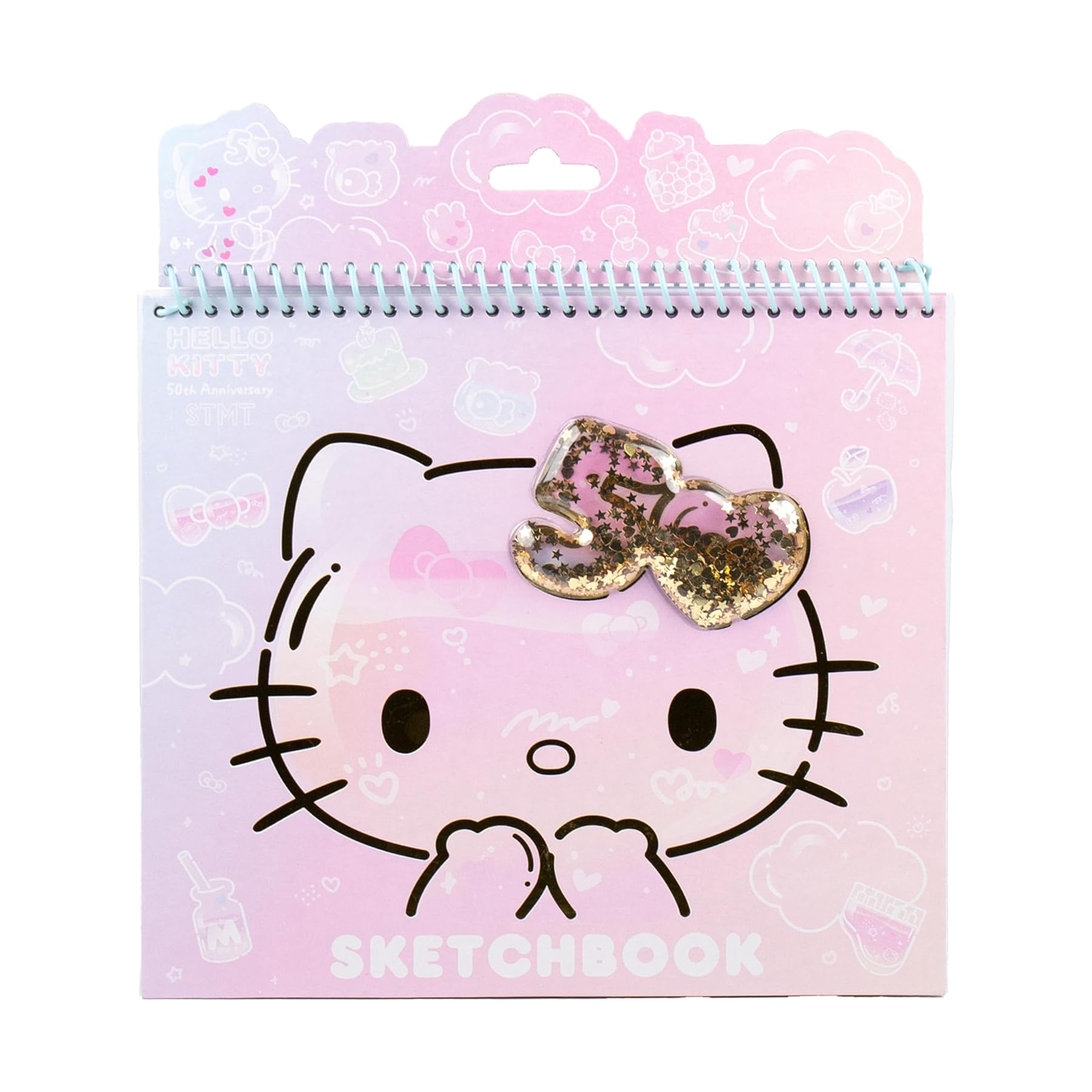 Cover of the Hello Kitty 50th Anniversary Coloring Book showing confetti shaker design.