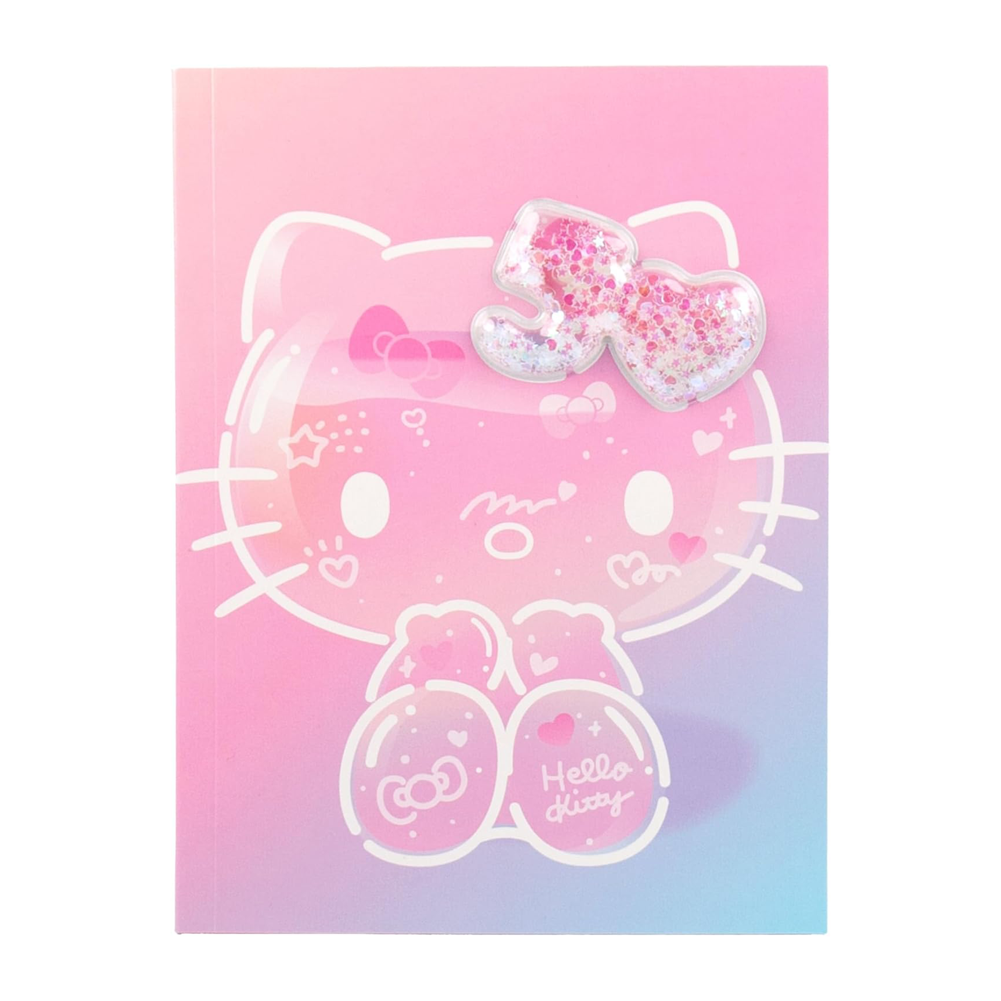 Cover of the Hello Kitty 50th Anniversary journal showcasing the sparkling design.
