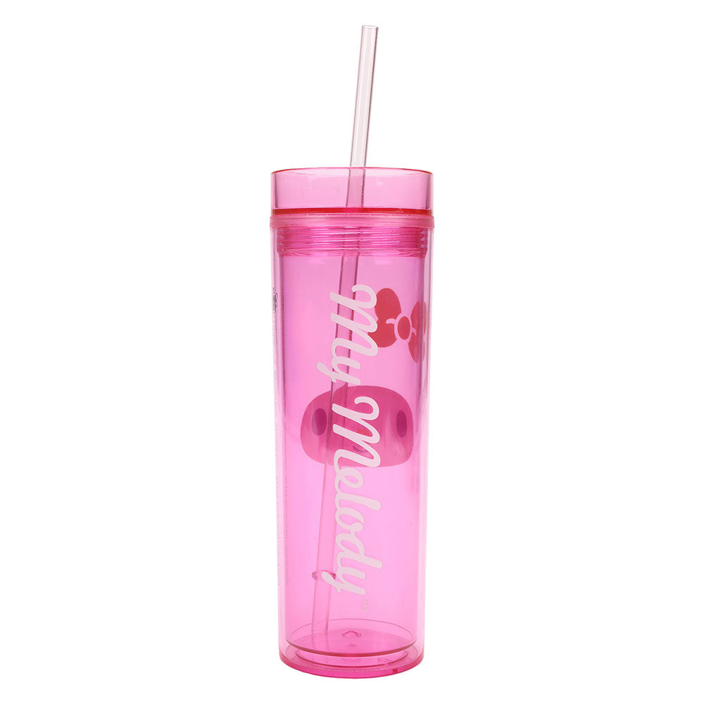 Side view of the 16oz tumbler highlighting full wrap My Melody print.
