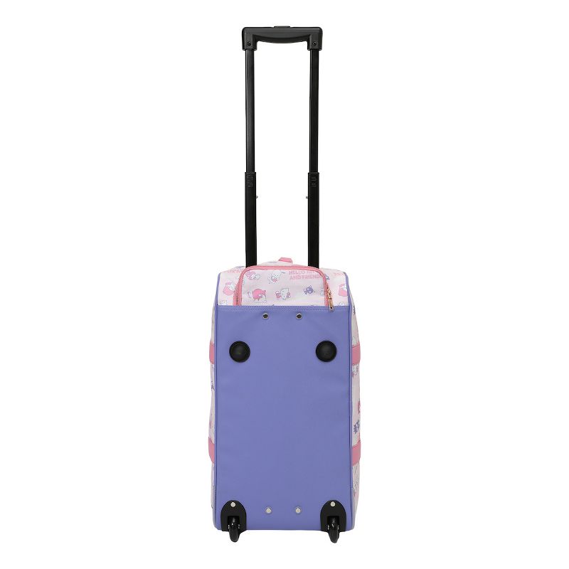 Front view of Hello Kitty rolling duffle bag with all-over print design