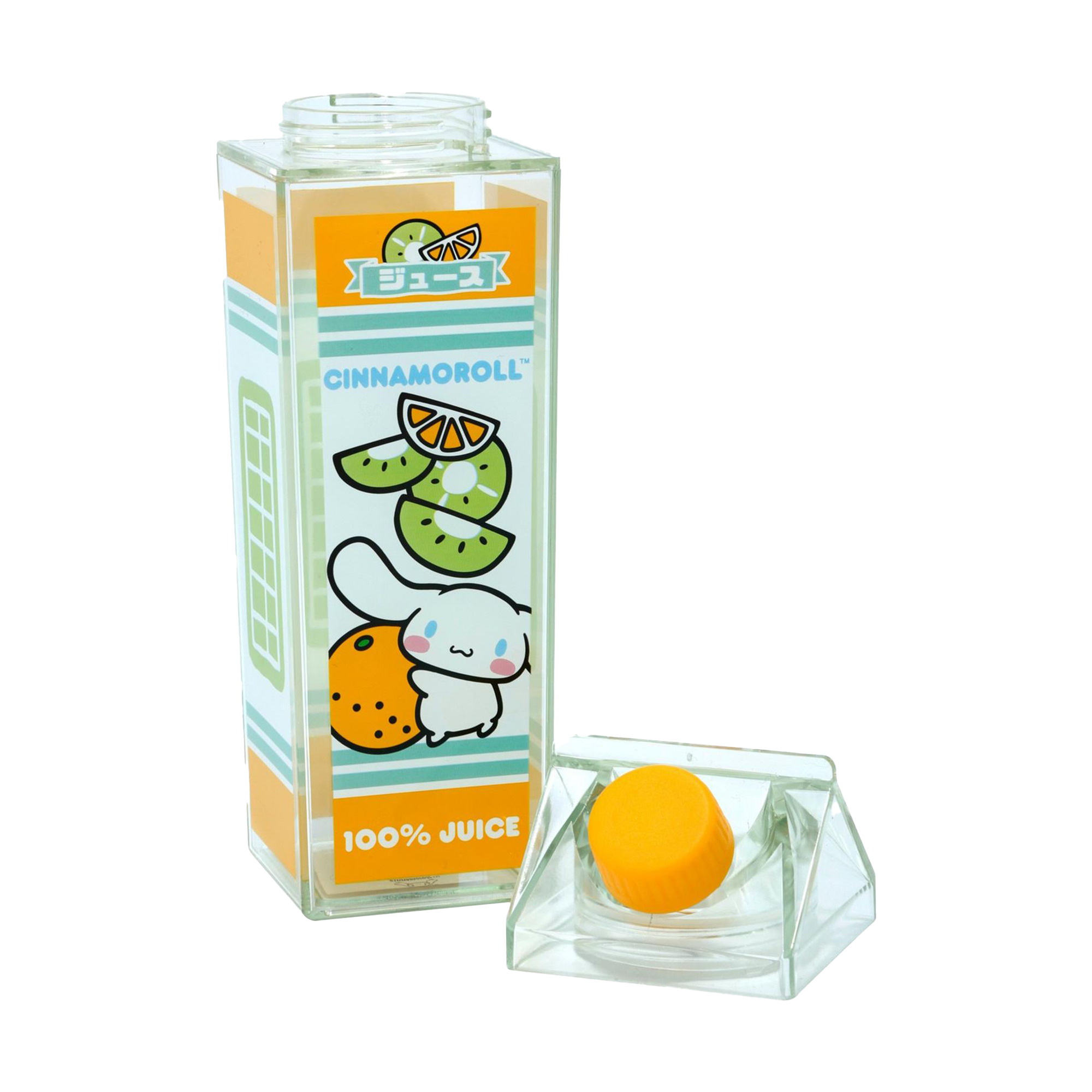 Close-up of screw-top lid and vibrant fruit graphics on kids water bottle