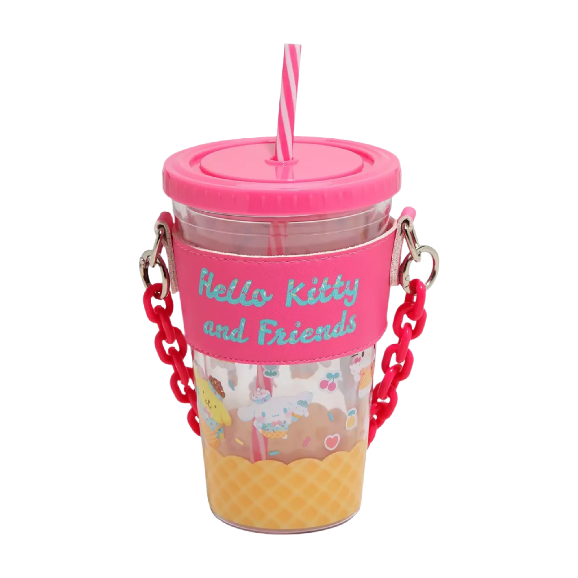 Travel mug with chain holder attached, ideal for daily use