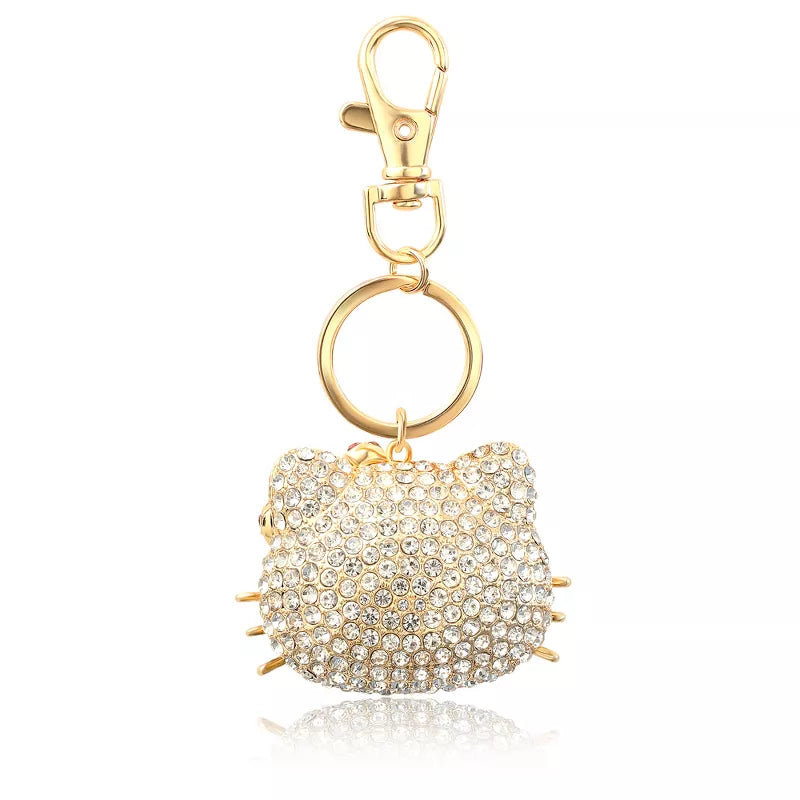 Hello Kitty rhinestone keychain attached to a bag