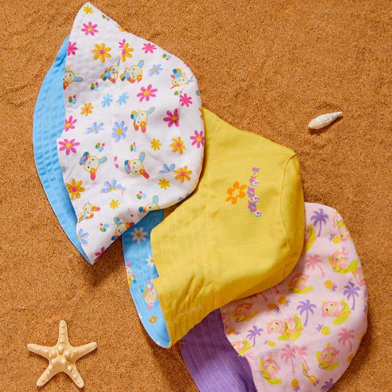 Close-up of the crochet bucket hat showcasing its breathable fabric.