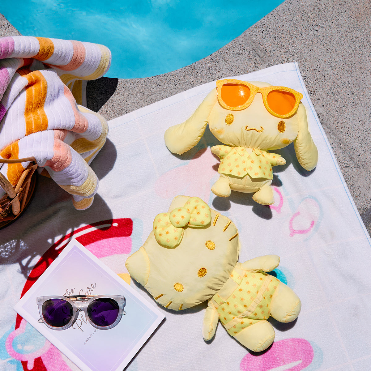 Close-up of the retro parachute fabric texture on the Hello Kitty plush