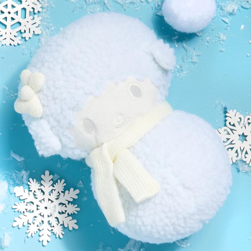 Close-up of the adorable 10-inch snowman plush with boucle texture and embroidered details