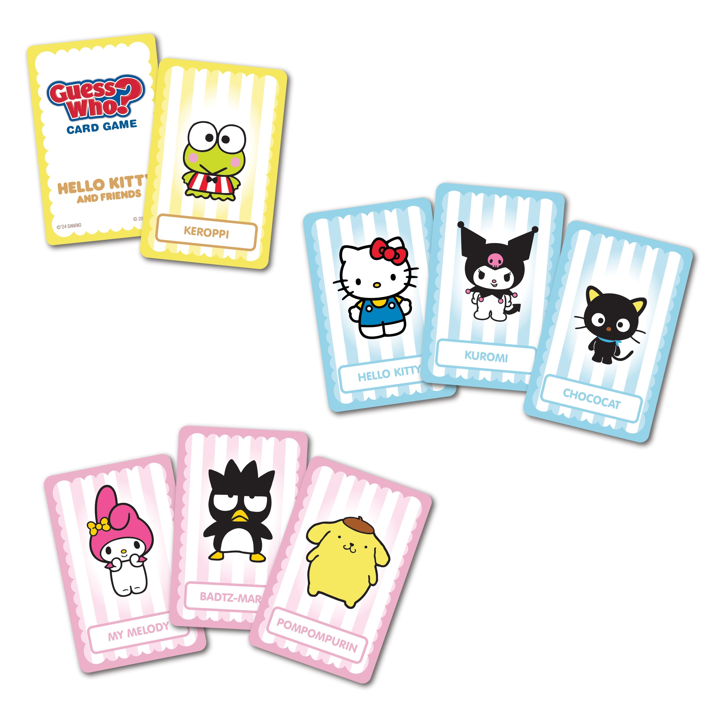 Close-up of Hello Kitty character cards from the Guess Who game