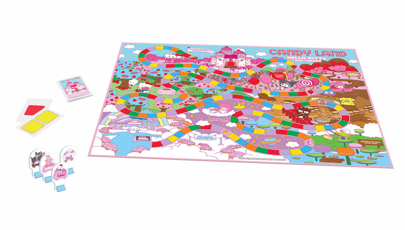 Hello Kitty Candy Land game board with colorful characters and locations
