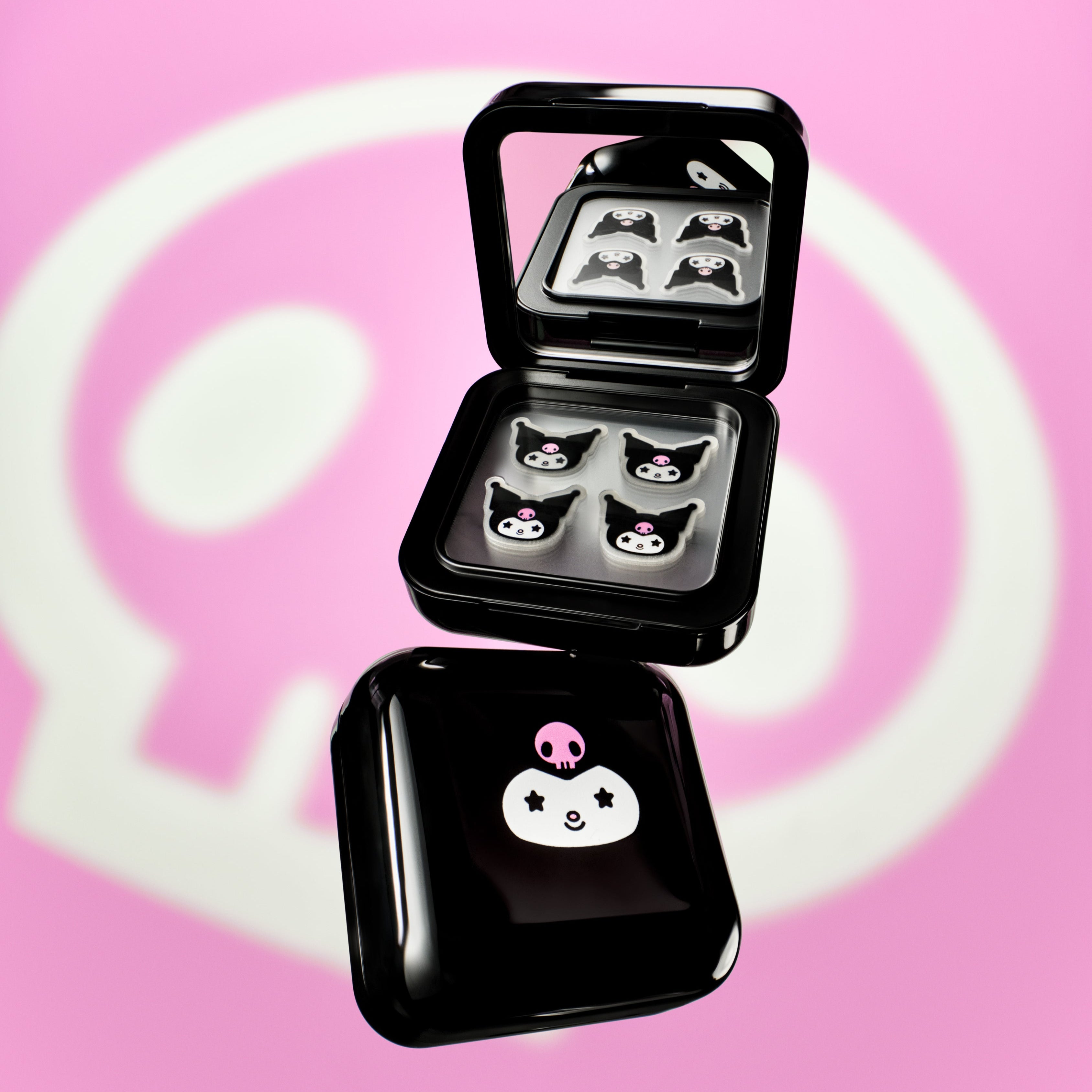 Kuromi x Starface hydrocolloid pimple patches applied on skin, showcasing their star shape and skin protection features