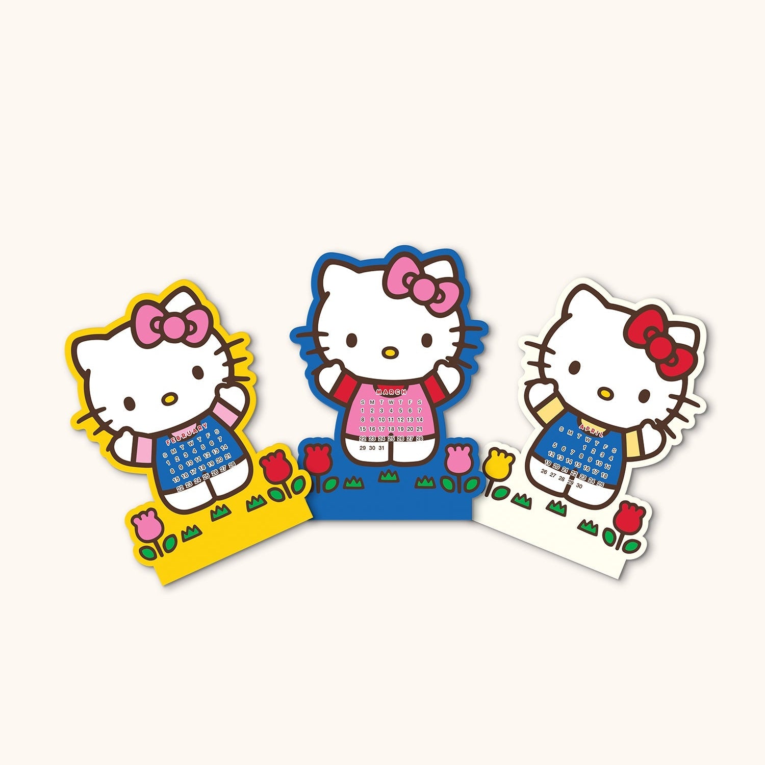 Hello Kitty 2026 mini desk calendar packaging, window-box design