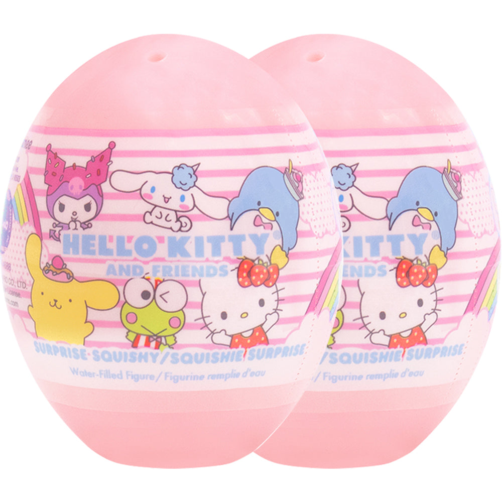 Kuromi capsule squishy being squeezed between fingers