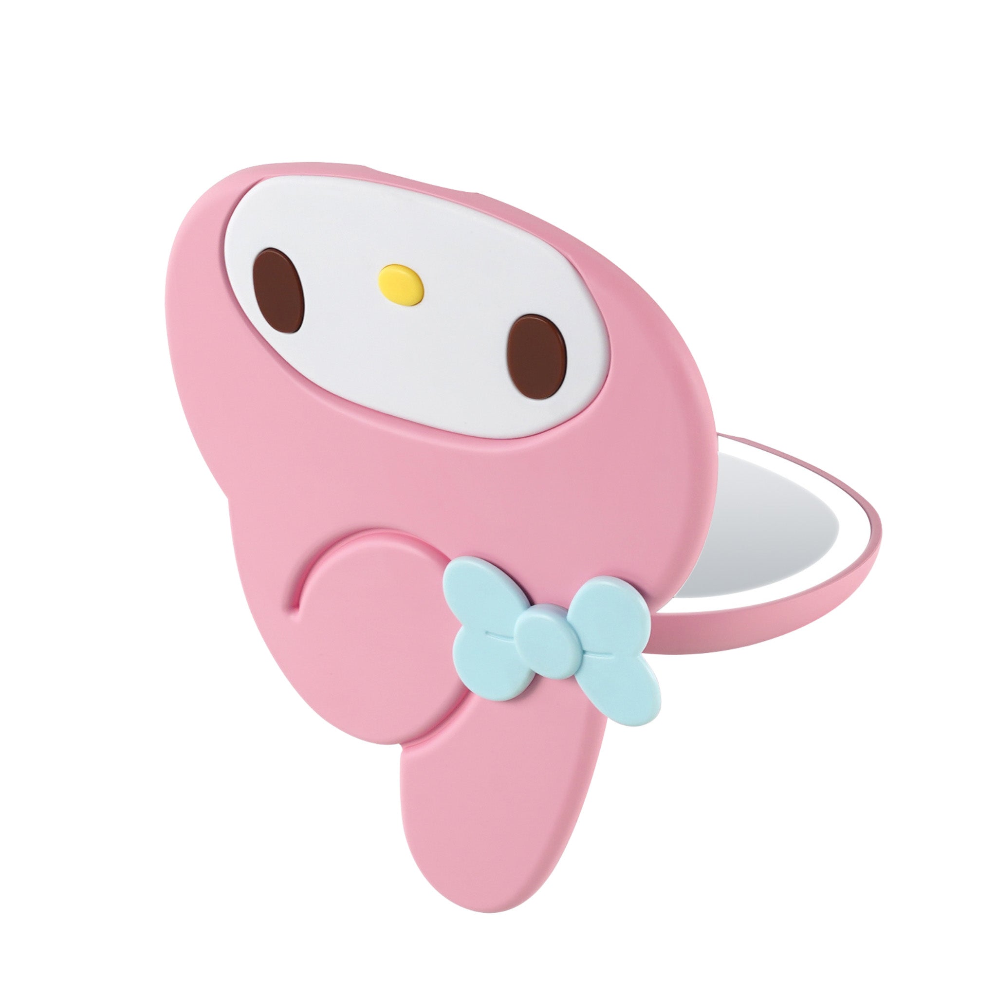 Front view of the My Melody LED compact mirror with double mirrors and LED lights