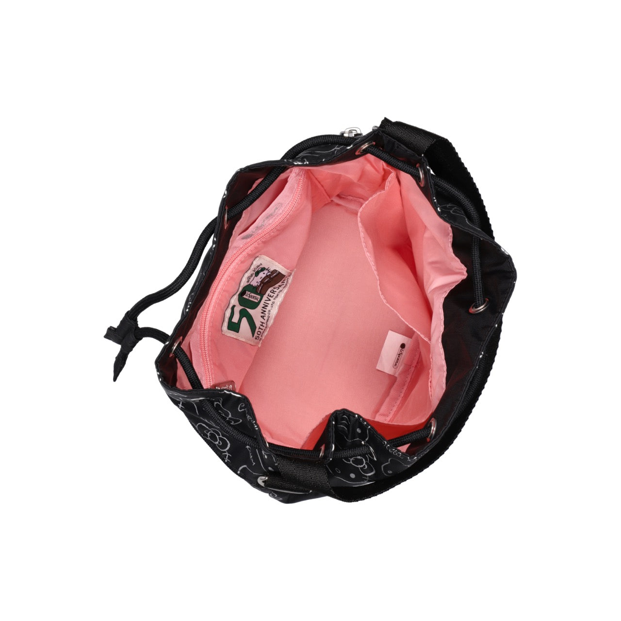 Close-up of adjustable strap on Hello Kitty duffle bag.